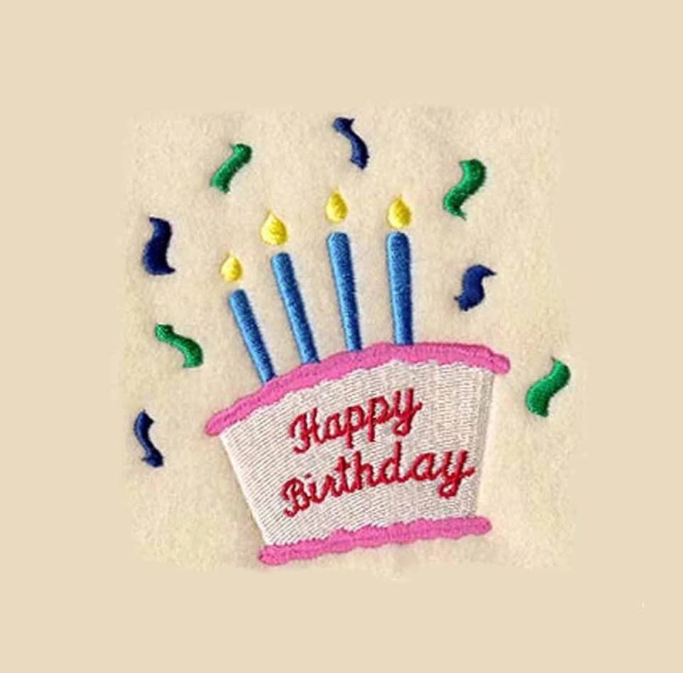 Happy Birthday Cake Tea Towel Embroidered Kitchen Towel