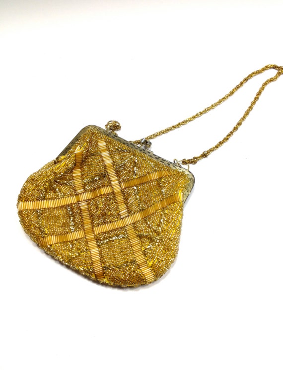 Vintage Beaded Handbag Walborg Evening Purse Hong Kong Gold
