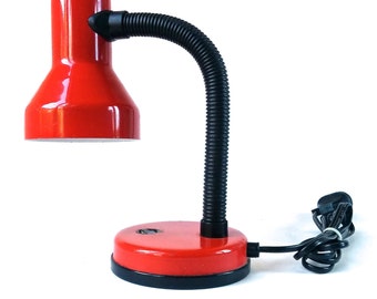 Vintage 1980s Red Desk lamp. Brilliant Ltg Australia. Retro Gooseneck Lamp