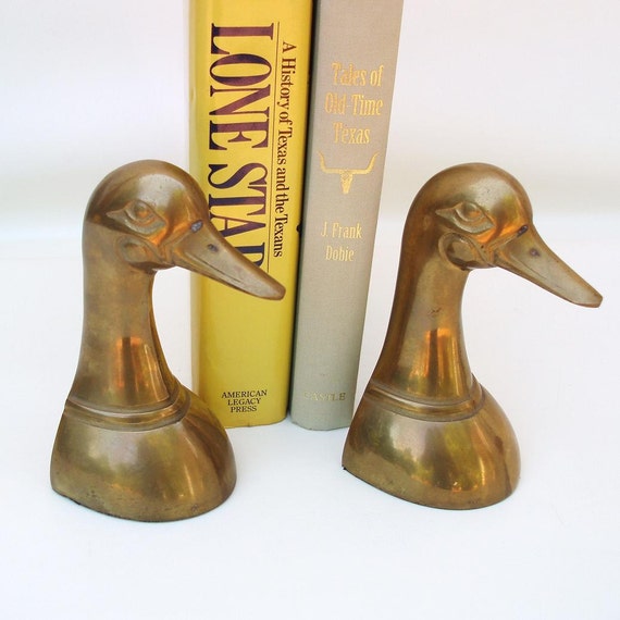 Vintage Brass Duck Bookends Mallard Duck Book Ends Heavy Brass Desk Man