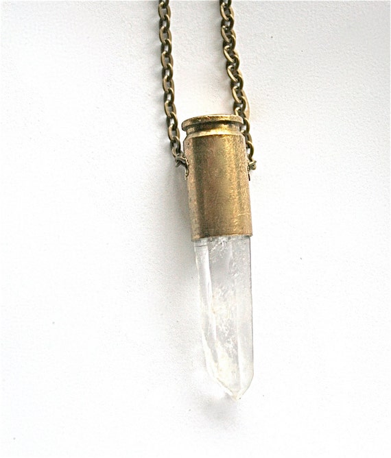 quartz crystal bullet necklace gemstone