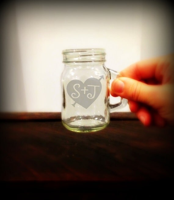 Personalized Mini Mason Jar shot glass 4oz by ETCHVILLE on Etsy