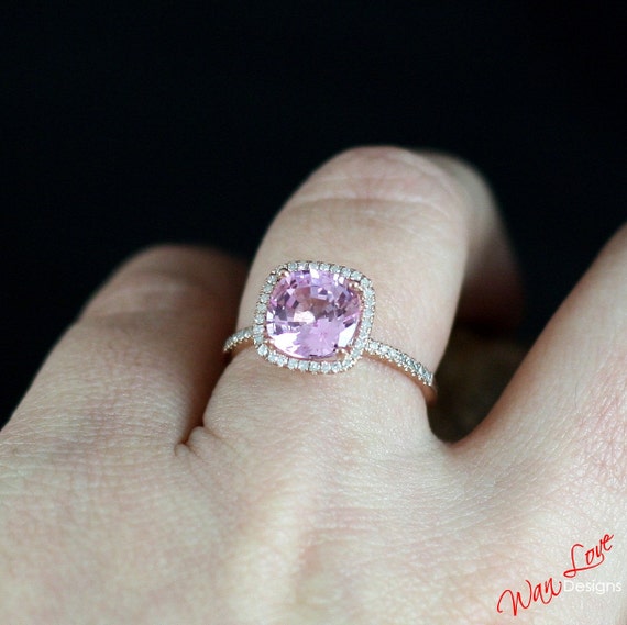 Pink Sapphire & Diamond Cushion Halo Engagement Ring 1.5 2ct 7mm 14k 18k White Yellow Rose Gold-Platinum-Custom-Anniversary-Wedding