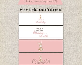 Bunny Rabbit Water Bottle Labels | Bunny Rabbit Water Bottle Wrappers | Bunny Rabbit Drink Labels | Vintage Bunny Birthday Baby Shower