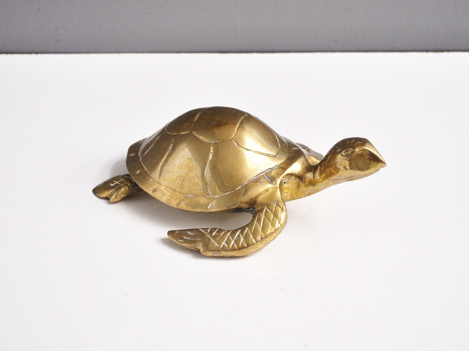 Large Vintage Solid Brass Sea Turtle Figurine