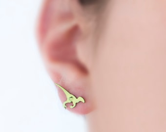 Velociraptor earrings, dinosaur earring, dinosaur jewelry, titanium stud, animal earring, tiny stud, titanium earring, tyrannosaurus rex