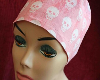 Pink Skulls Surgical Cap (biker/chemo/surgical)