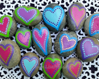 Painted Heart Rocks, FIVE Rocks, 5 Painted Stones, Painted rocks, Heart Rocks, Rocks with Hearts, Hand Painted Stones, Hand Painted Rocks