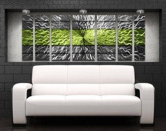 Large Metal Wall Art Sculpture "Cosmic Energy" Striped by Brian M Jones Green Modern Art Work Painting Contemporary Home Decor Metal Panels