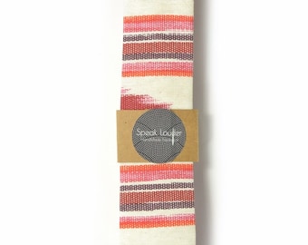 Red oarange and ivory ikat tie - Wedding Mens Tie Skinny Necktie - Laid-Back necktie