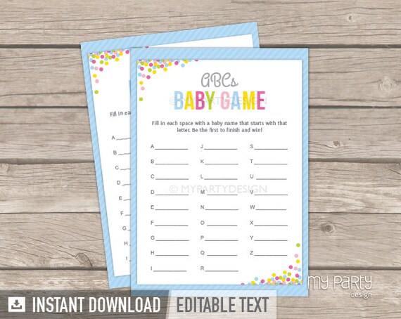 Baby Sprinkle Abc Game Baby Name Game Baby Shower