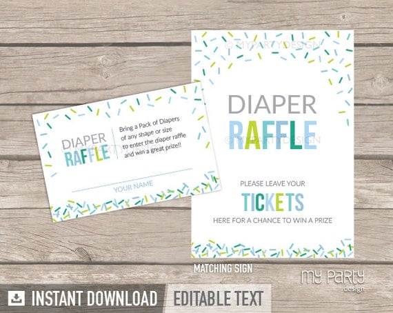 diaper raffle tickets and sign baby sprinkle boy baby