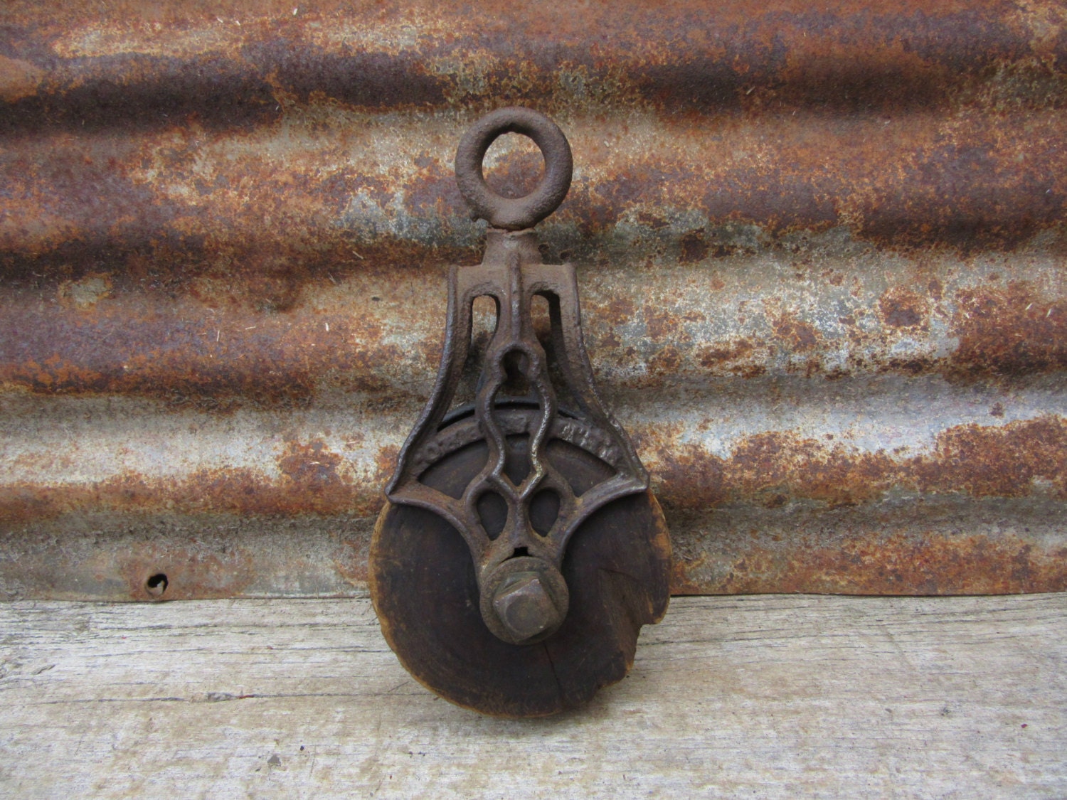 Hay Loft Pulley System Antique Barn Pulley Ornate Hay Loft Rusted by TheOldTimeJunkShop