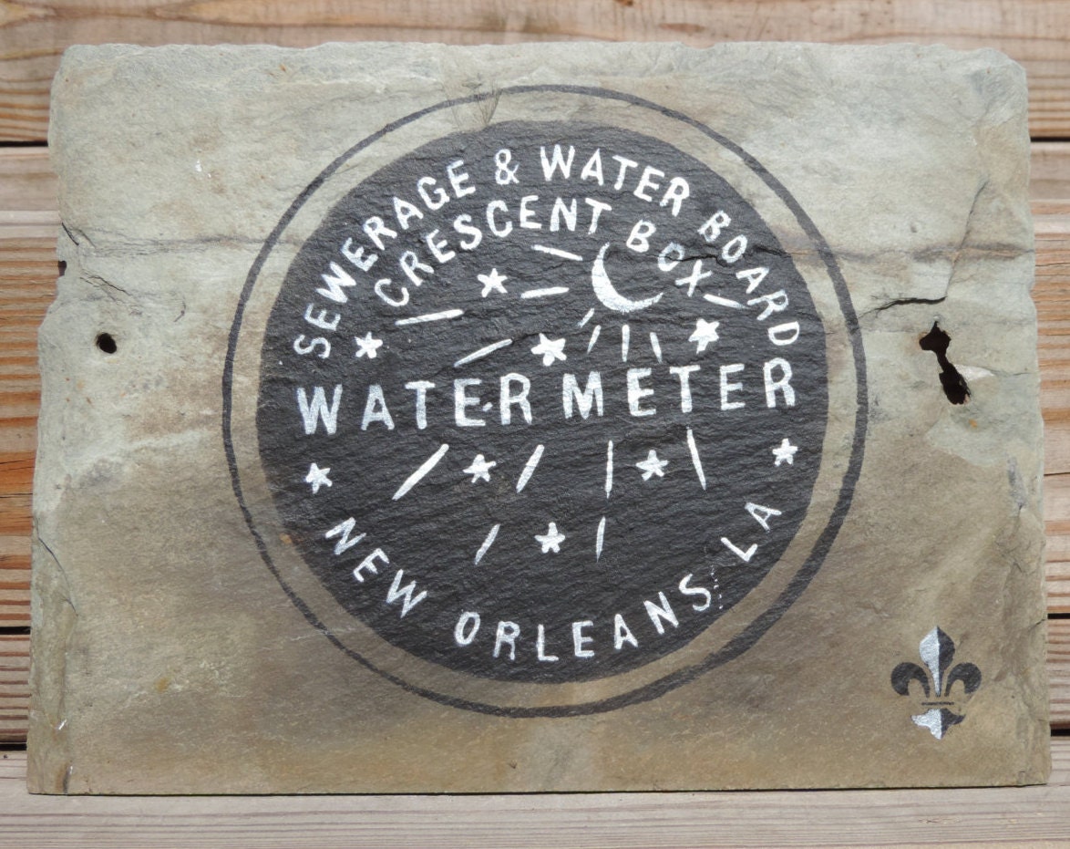 New Orleans Water Meter Handpainted on Recycled Roofing Slate