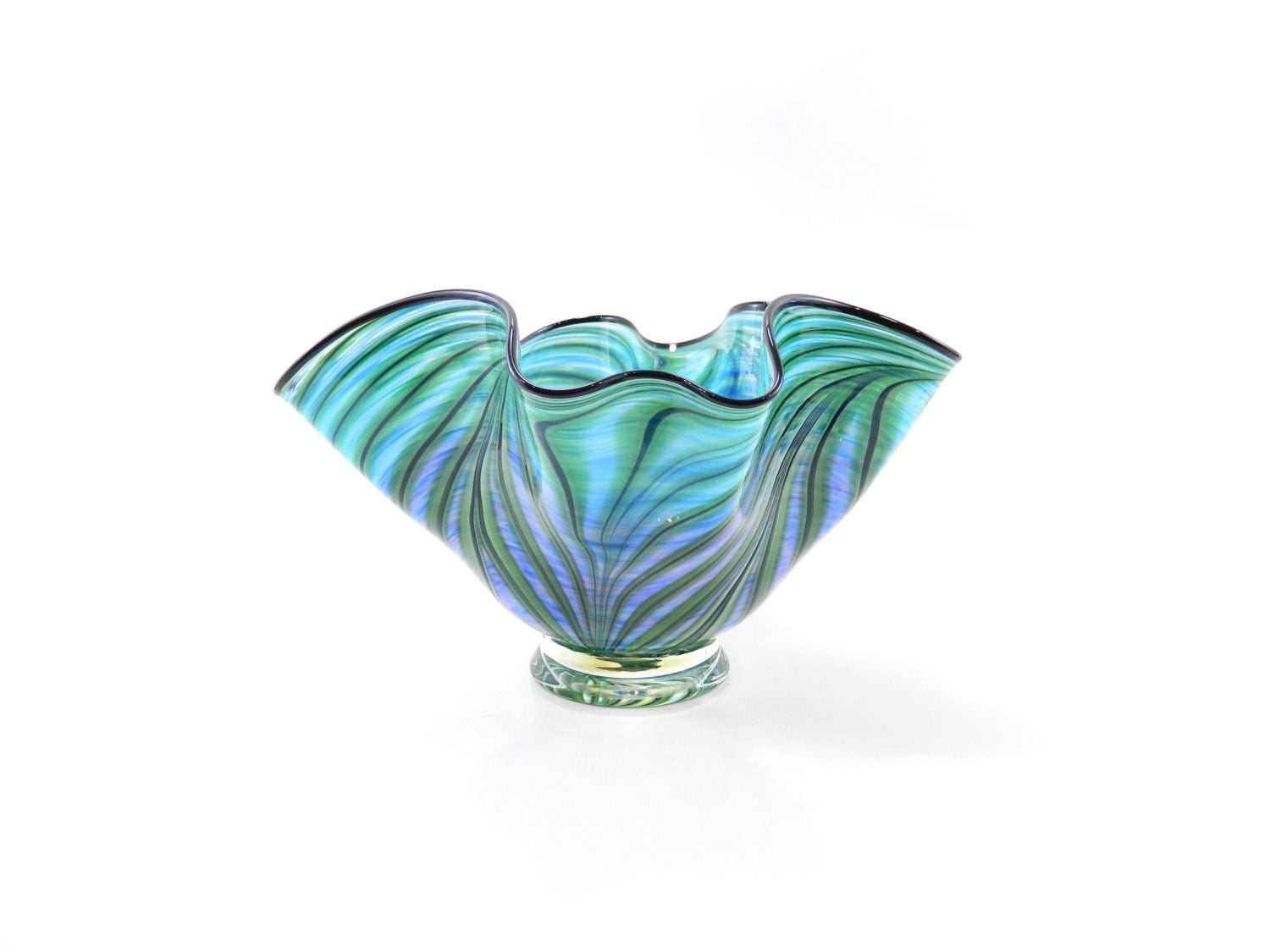 LARGE Hand Blown Glass Bowl Turquoise and by ParadiseArtGlass