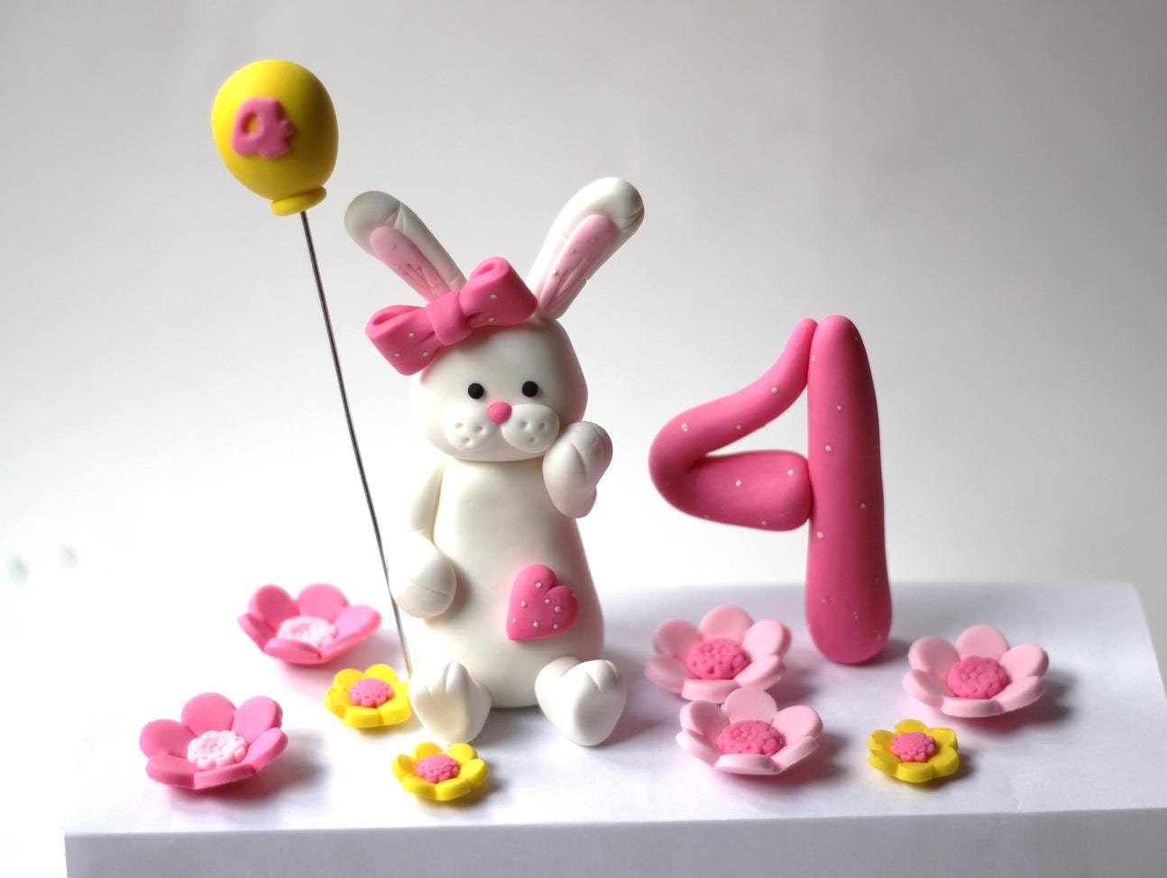 Whimsical Fondant Rabbit Cake Topper Set Edible Rabbit
