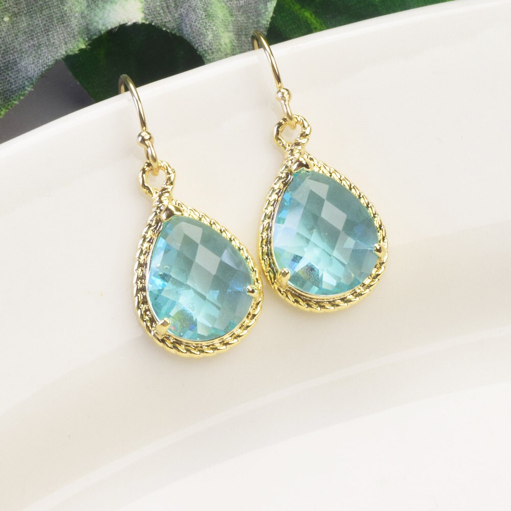 Aquamarine Earrings Crystal Drop Earrings Blue Earrings