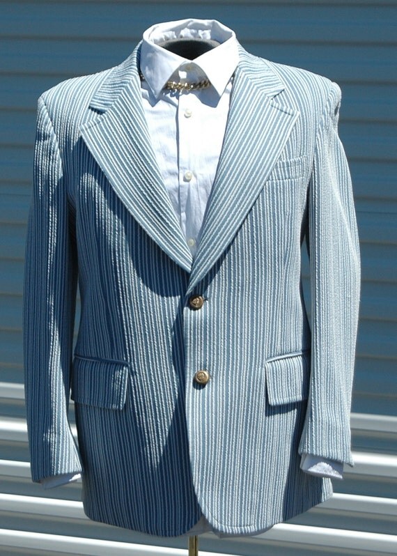 M Mens Vintage Summer Jacket Blue White by OLearStudios on Etsy
