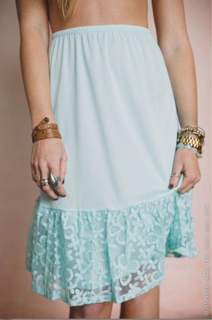 Mint Half Slip Lace Dress Extender Slip Layering by ThreeBirdNest