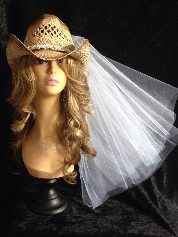 Cowboy Hat Veil Cowgirl Hat Veil Wedding by LaurenLashDesignsLLC