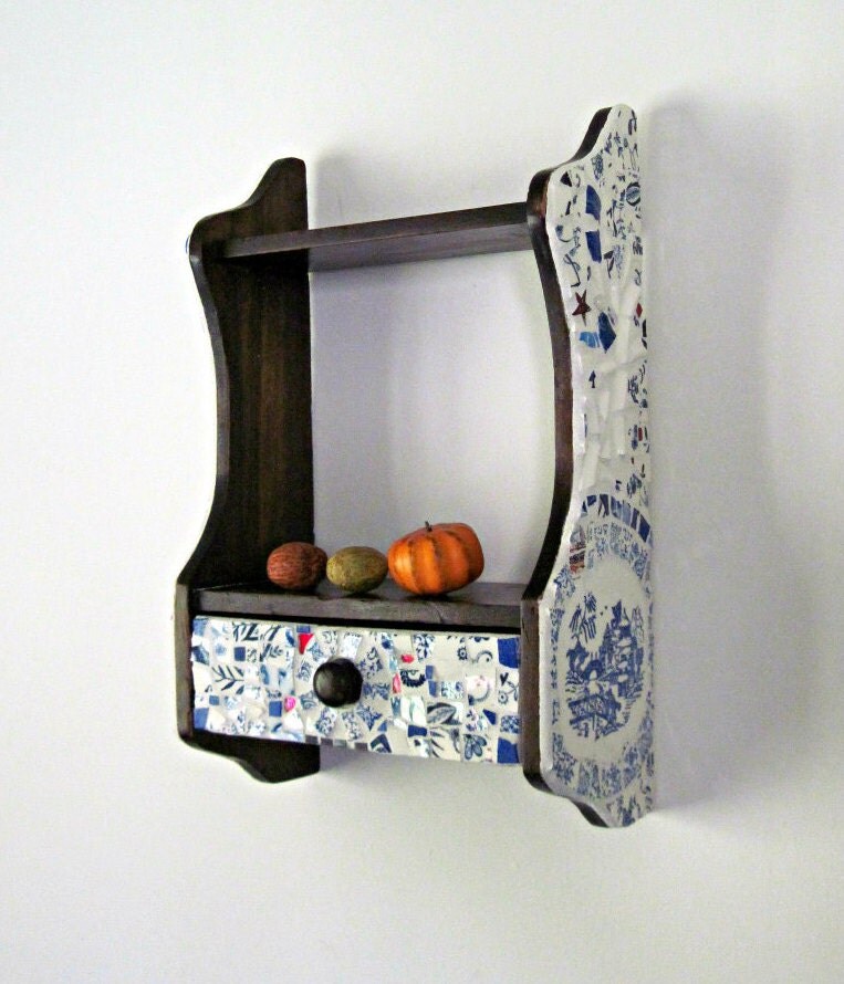 Antique Wooden Shelf Vintage Wall Shelf Blue Shelf