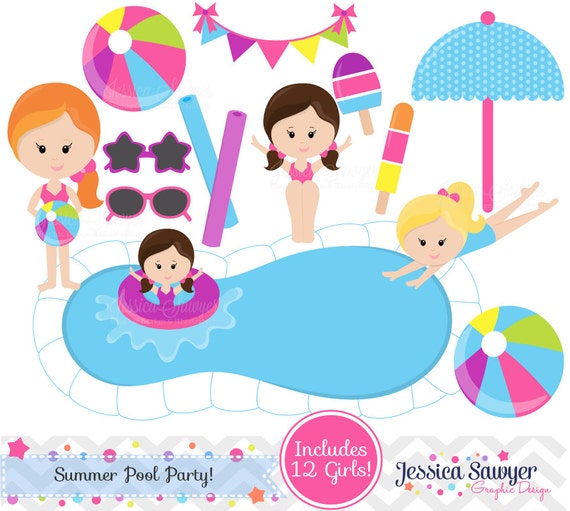 INSTANT DOWNLOAD, pool party clipart or pool party vectors for personal and commercial use Il_570xn