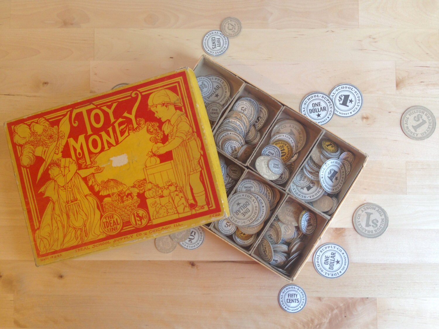Vintage Toy Money Paper Coins The Ideal Line Made in USA
