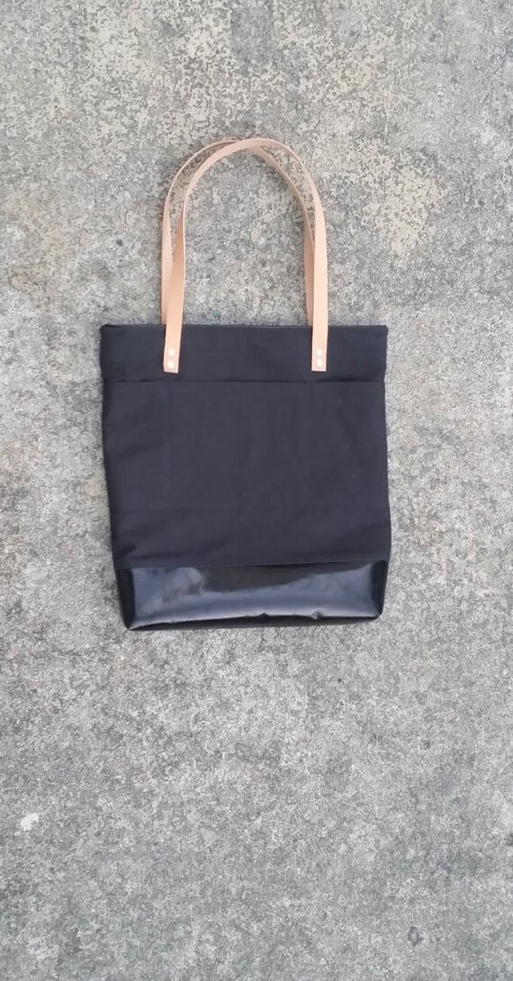 Midnight Black Rustic Leather Canvas and by