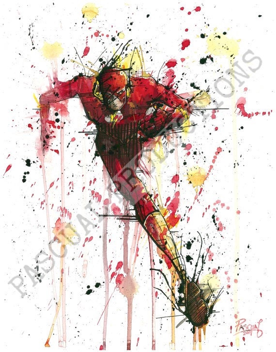 The Flash Superhero DC Comic Watercolor by PascualProductions