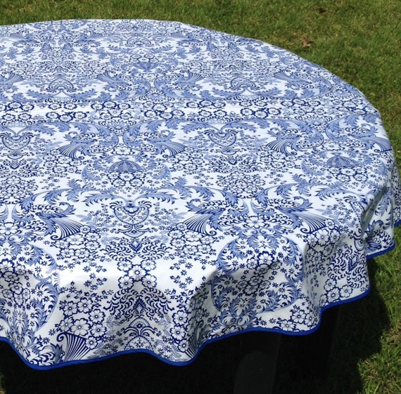 60 Oilcloth Tablecloth Round ROYAL Blue by notyourmamaskitchen