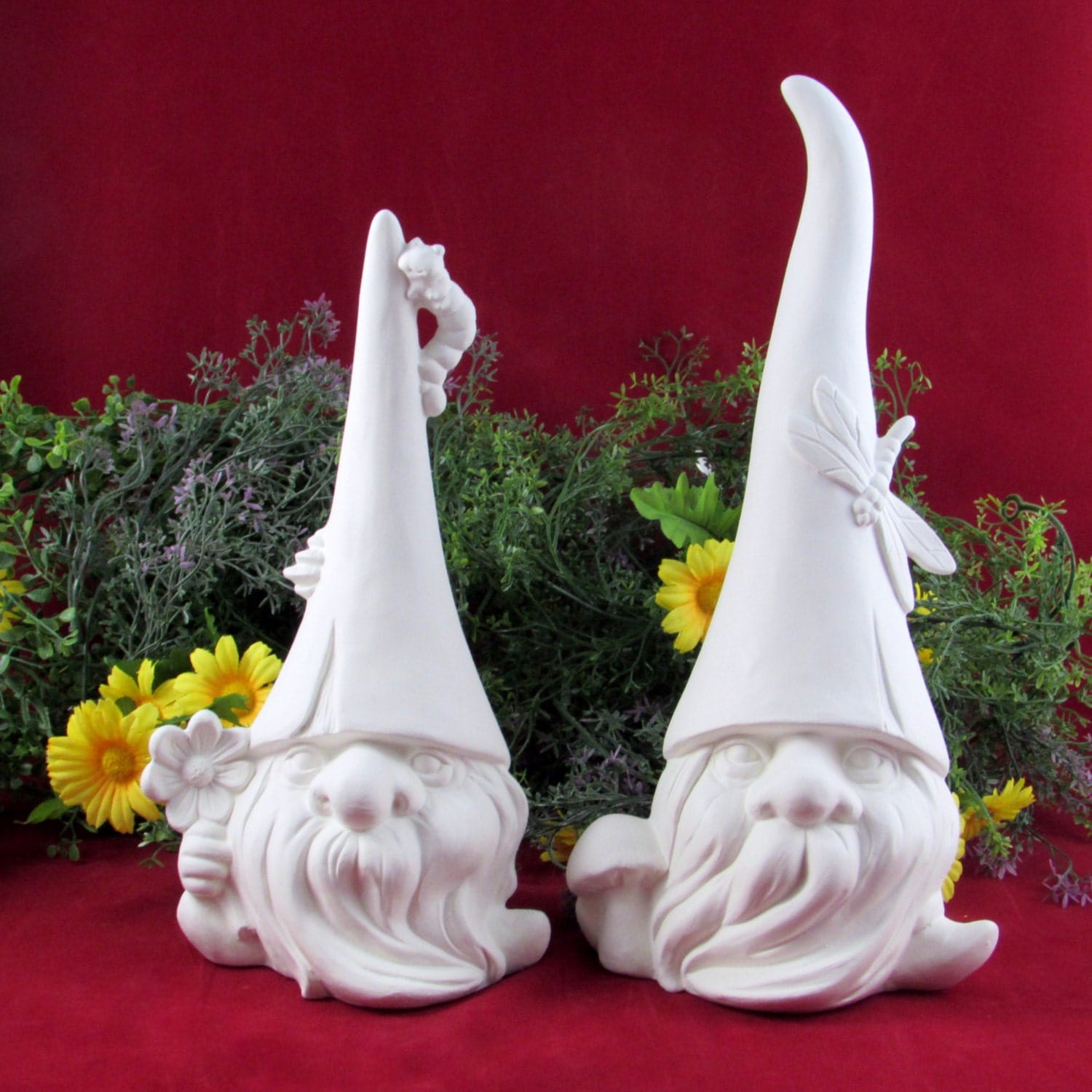 Set of Two Ceramic Ready to Paint Nature Garden Gnome One