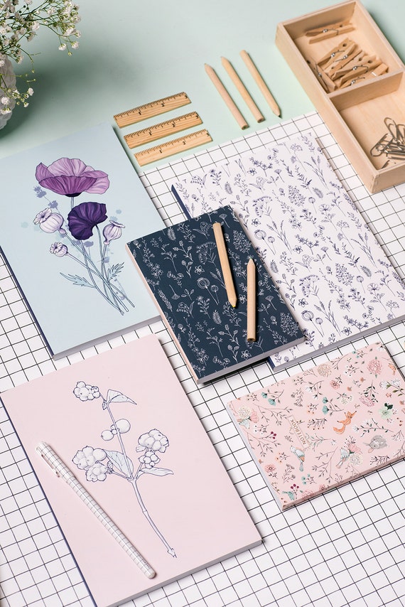 Illustrated Pocket Notebook Indigo floral sketch 100