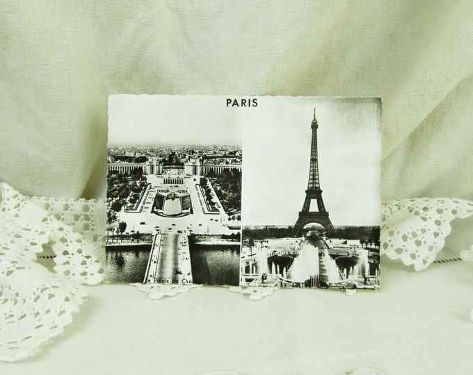 Vintage Unused Mid Century French Black and White Postcard, Eiffel Tower, 1960s Parisian Vacation Souvenir Decor, Holiday in Paris France