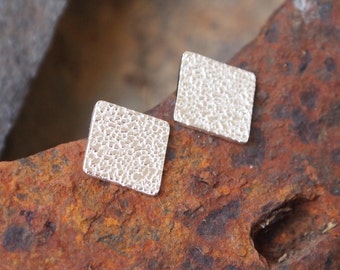 Diamond Stud Earrings, sterling silver studs, sparkly textured diamond shape, unisex stud earrings in stock, handmade by arc jewellery uk