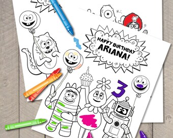 Set of 3 Printable Personalized Yo Gabba Gabba Birthday Coloring Page Files by Carta Couture