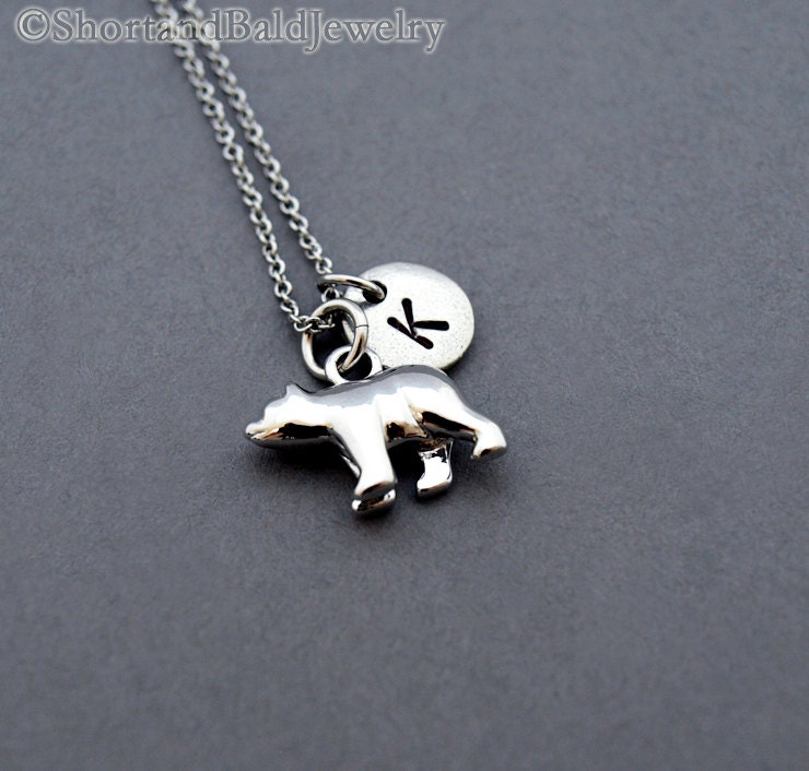 Polar bear Necklace Bear charm necklace initial necklace