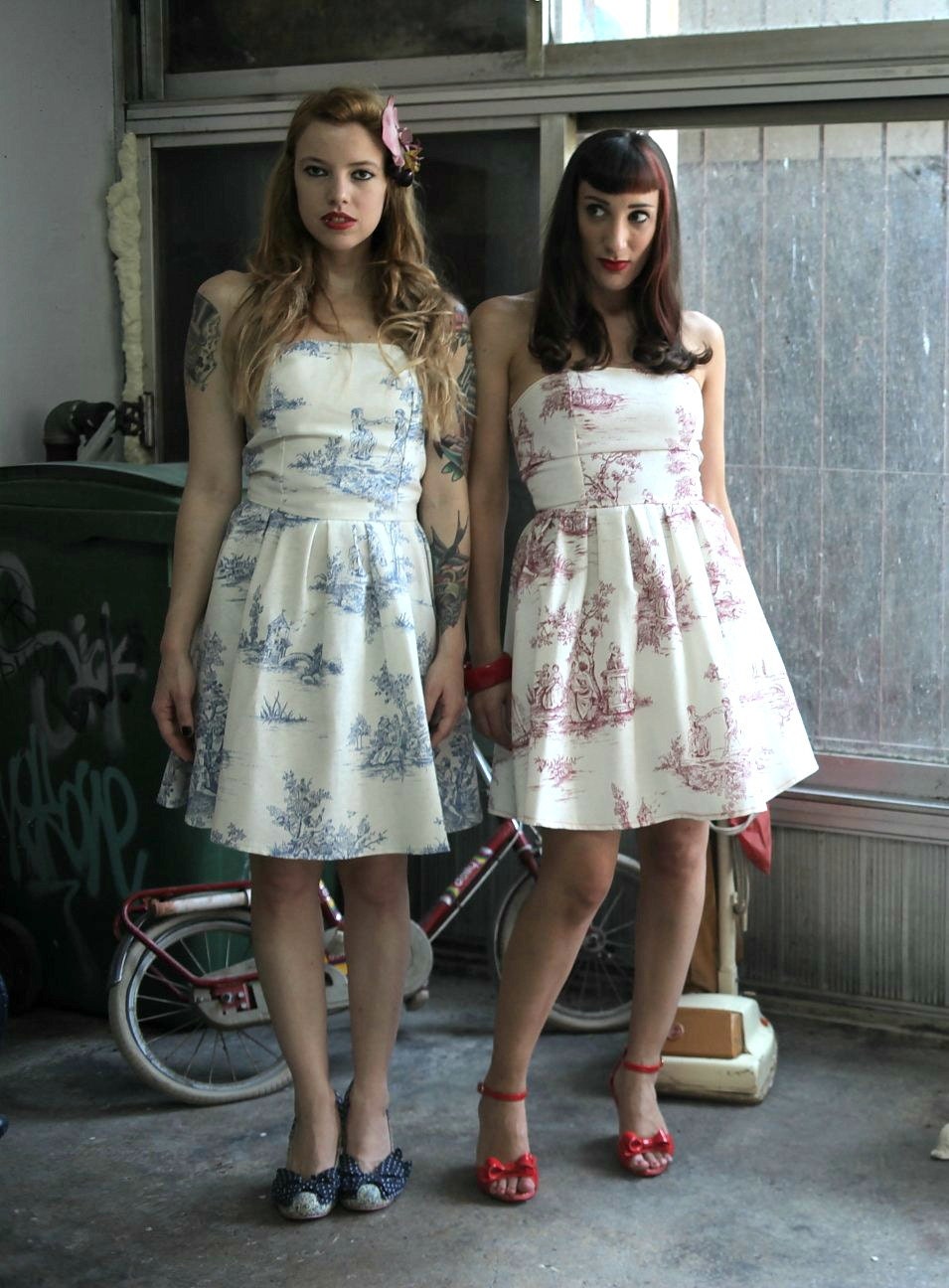 Toile de Jouy Dress // Blue And Cream Toile Cotton Strapless