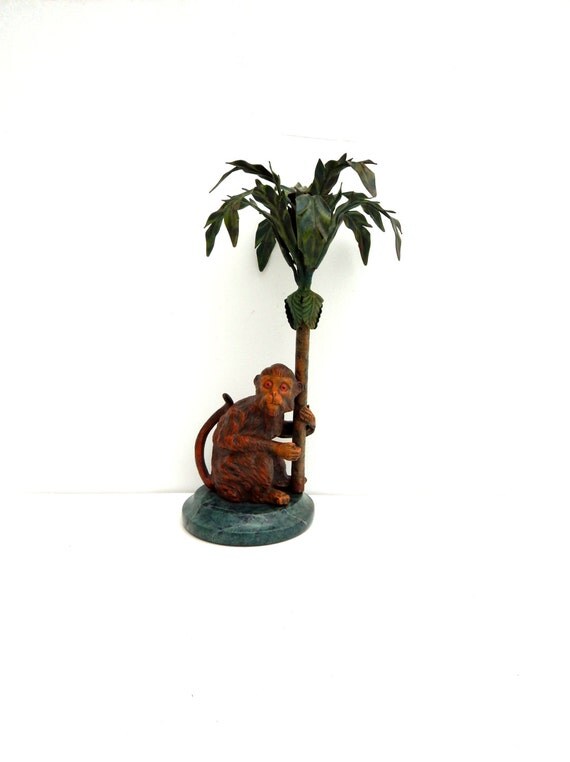 RESERVED Vintage Cast Iron Monkey Candle by HiddenStairwayFinds