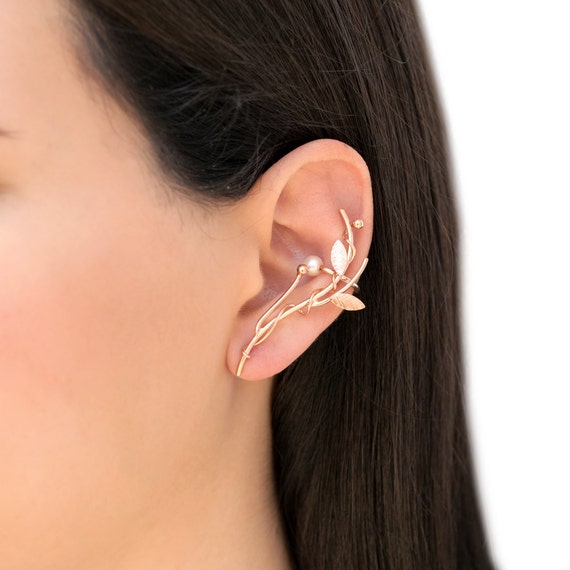 Leaf ear cuff rose gold plated solid sterling by emmanuelaGR