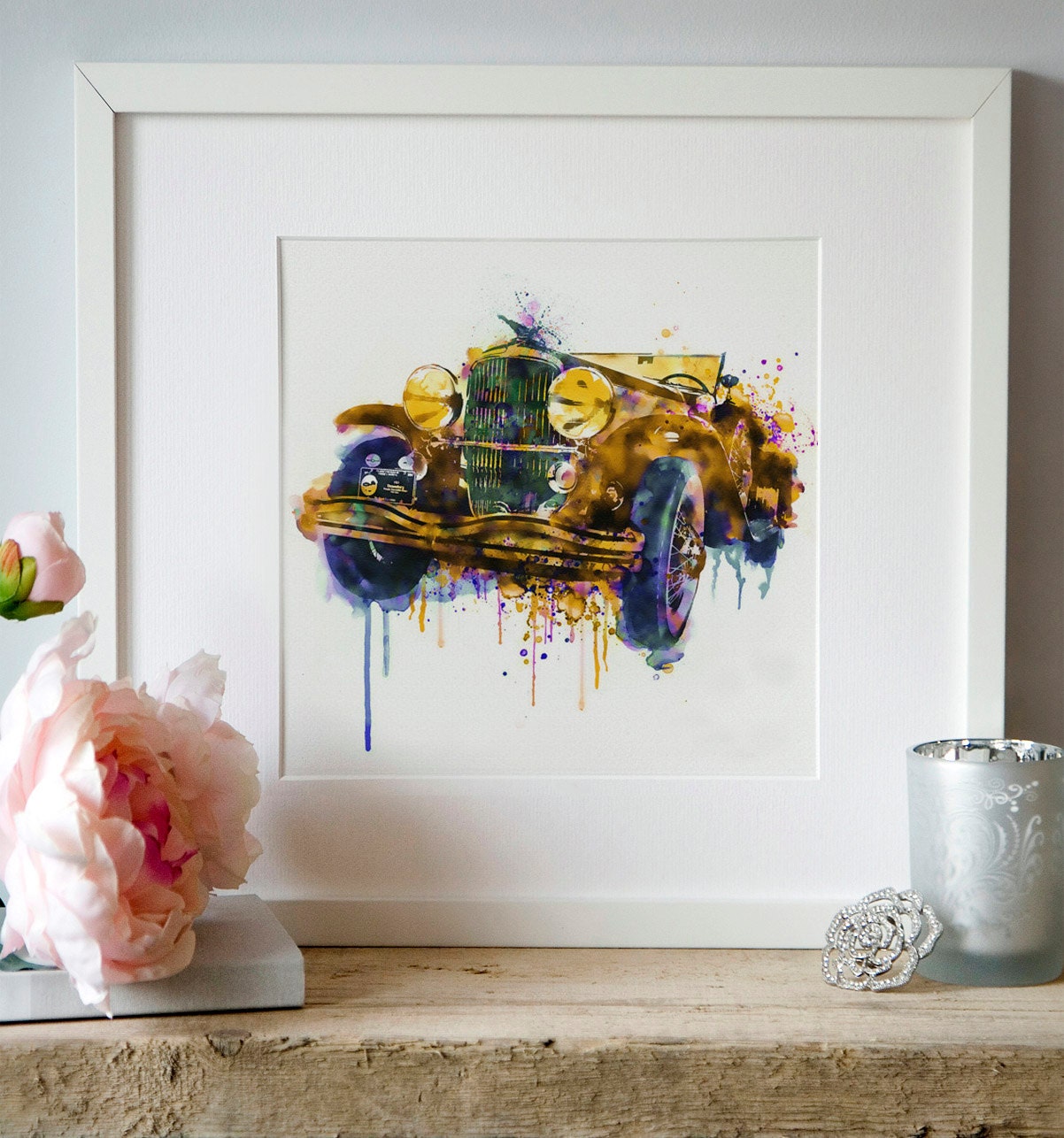 Oldtimer Automobile Watercolor painting Wall art Printable art