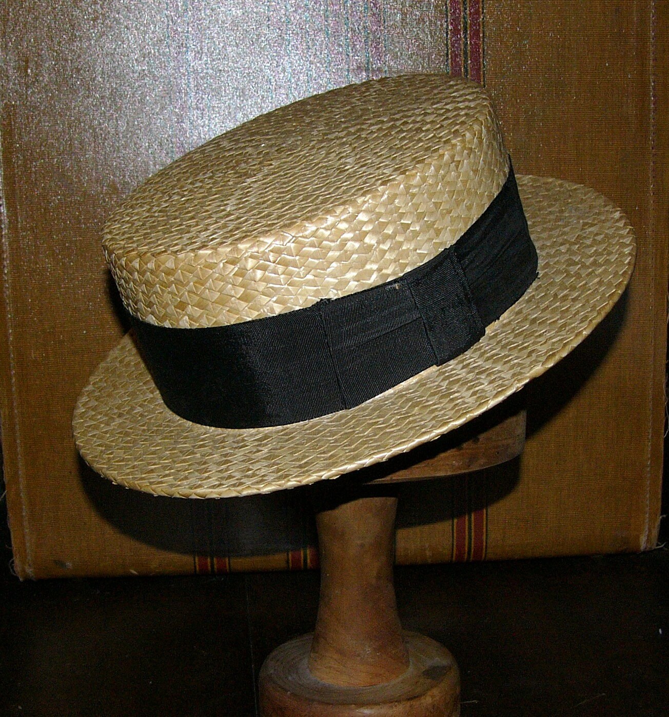 Classic Vintage Straw Boater Hat . 7 3/8