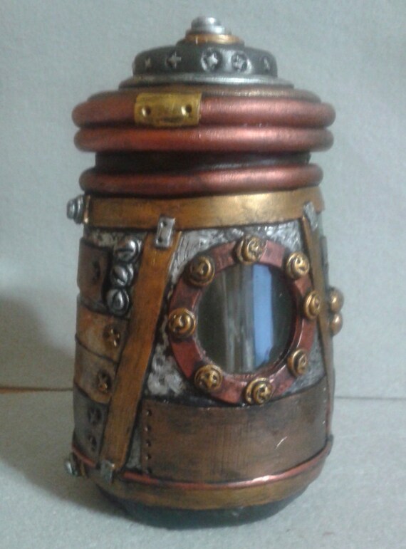 Steampunk stash jar industrial look polymer clay over glass