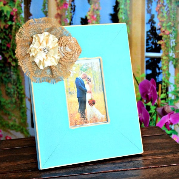 Aqua Blue Rustic Wedding Wood Picture Photo Frame Engagement