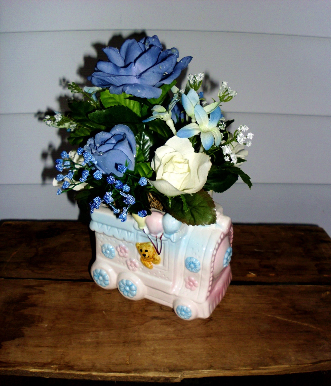 Small Baby Boy Floral Arrangement Blue and by TandJscountrycrafts