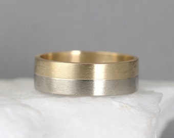 Yellow & White Gold Wedding Band - 14K Gold Mens or Ladies Wedding Bands - Matte Finish - Commitment Rings - 2 Tone Bands - Wedding Ring