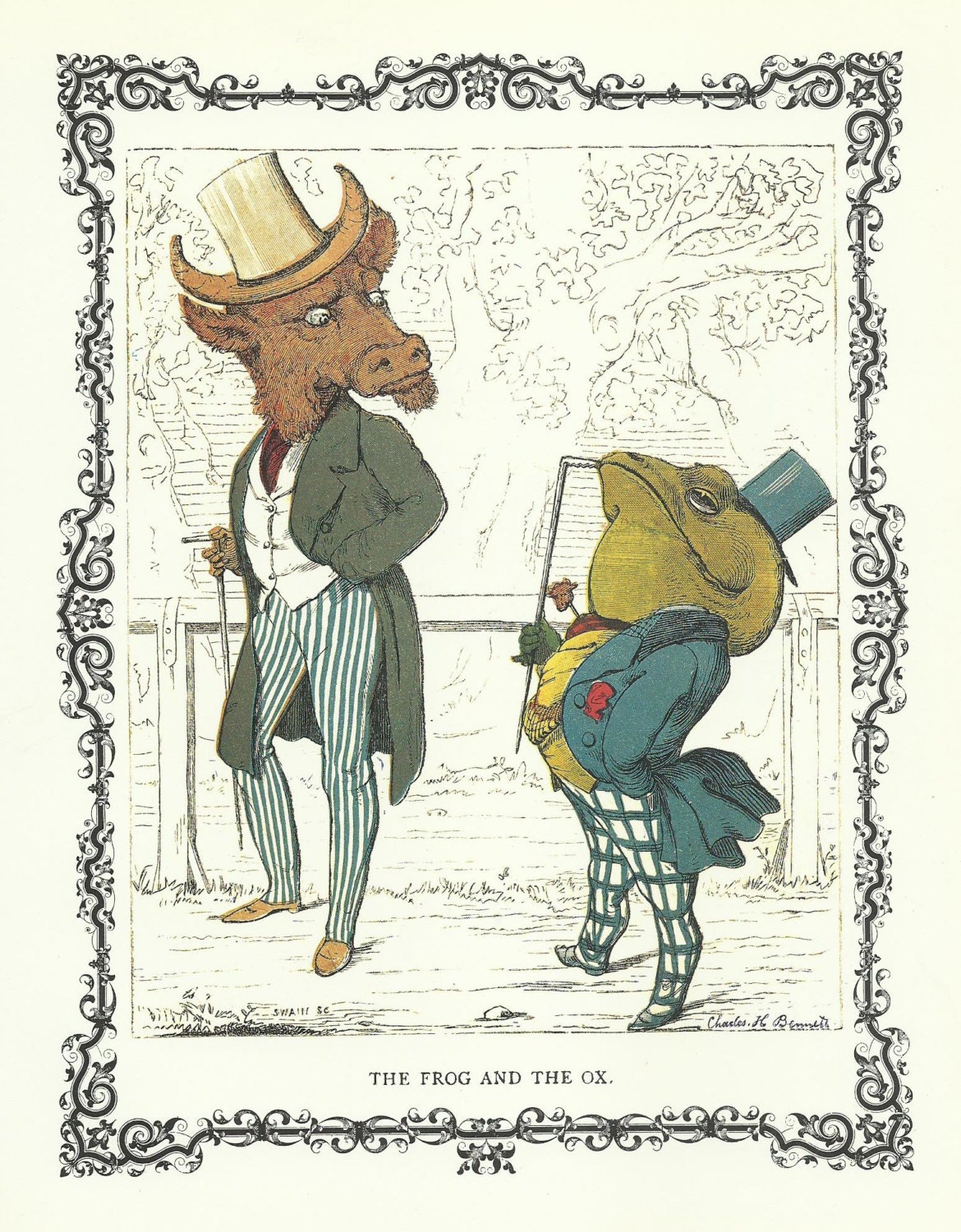 Frog and the Ox Aesop Fables Print by by OLDBOOKSMAPSPRINTS