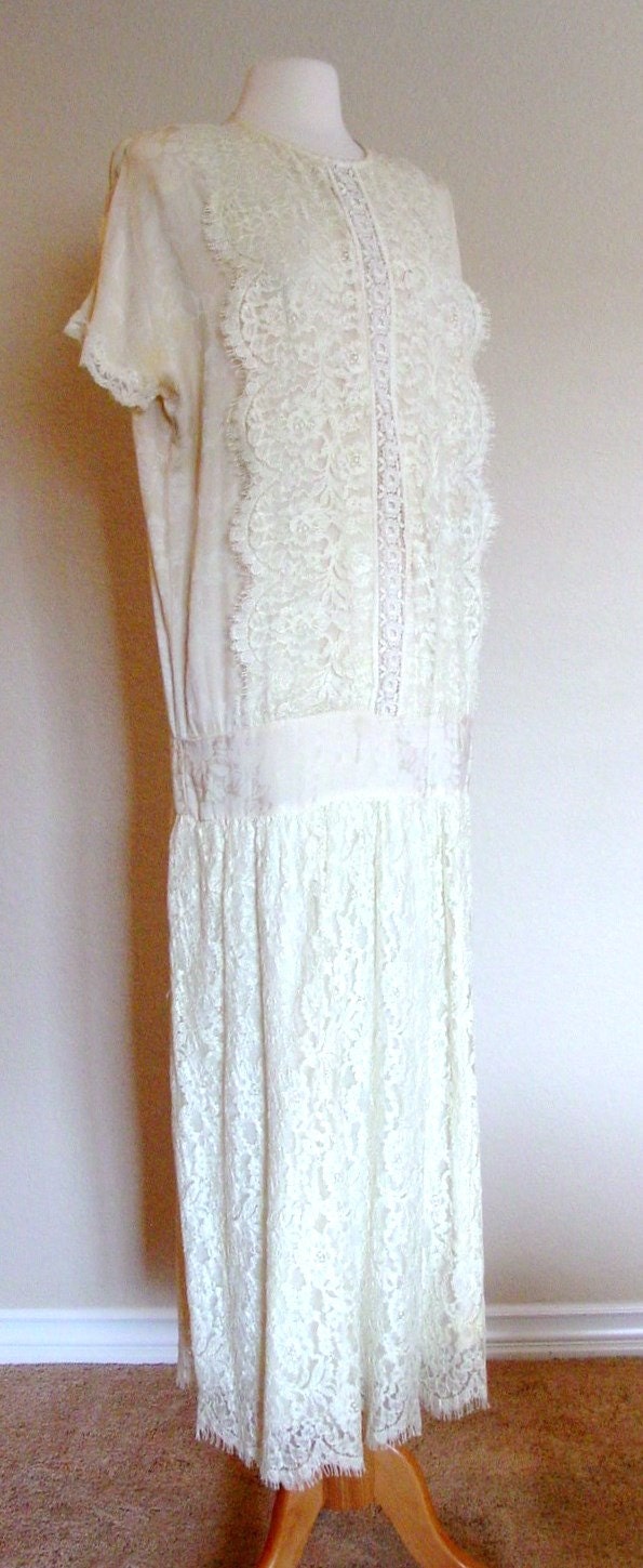 1920s Drop Waist Tea/Wedding Dress Downton by PapasAtticVintage