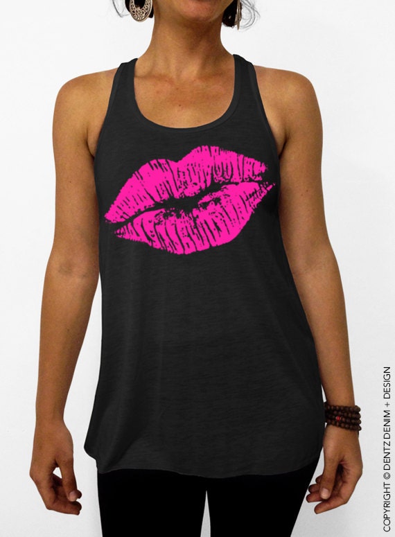 Lipstick Kiss Black with Pink Flowy Tank Top