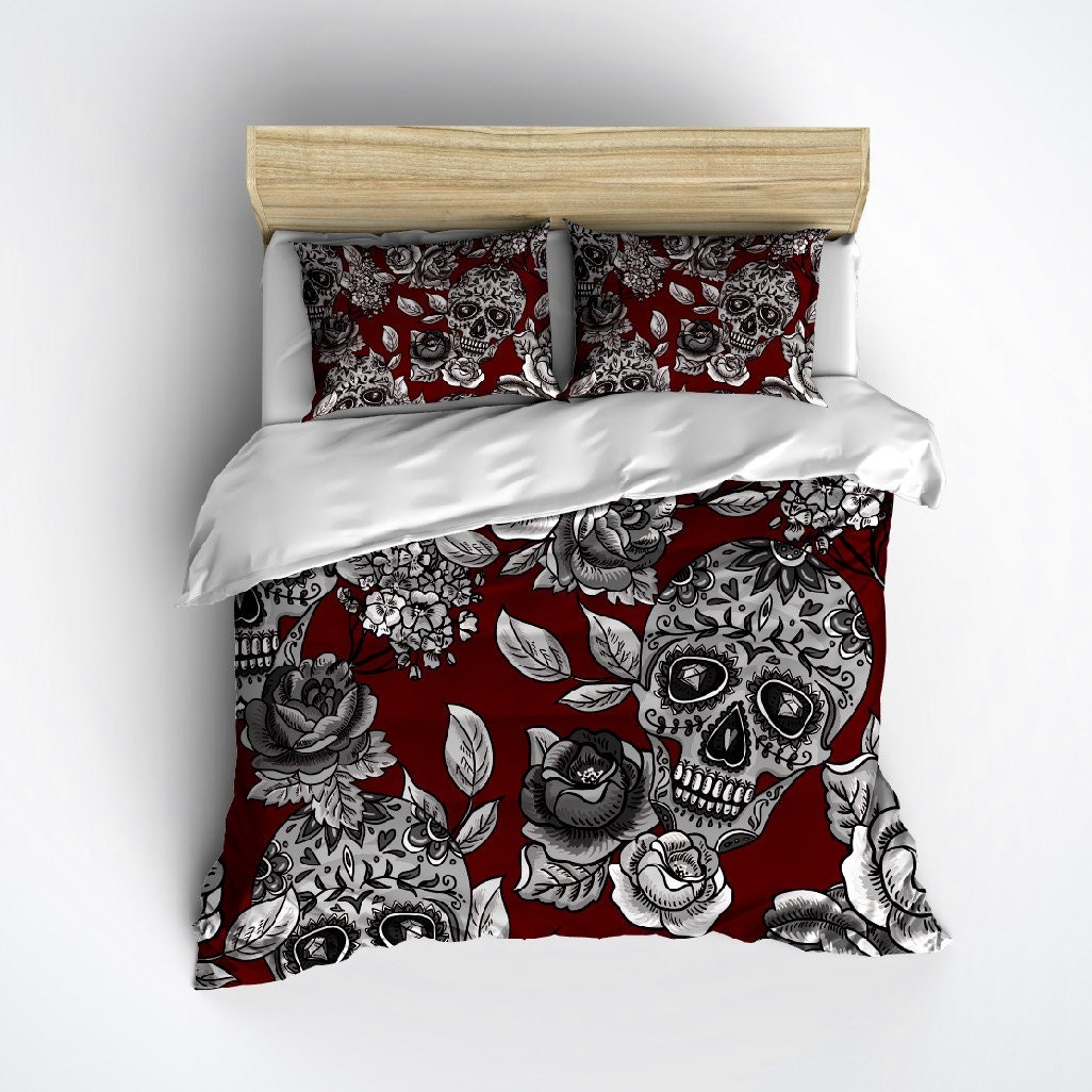 Fleece Sugar Skull Bedding RED Mega Print with by InkandRags