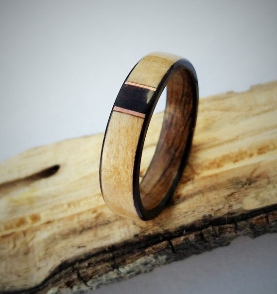 wood ring bentwood ring copper inlay